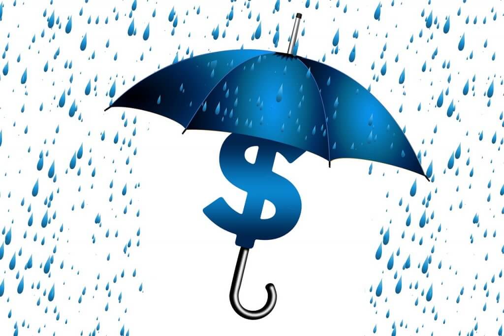 An umbrella shielding a dollar sign from rain, illustrating financial security, associated with Capital Premium Financing.