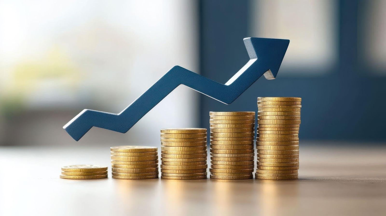 Gold coins with a rising graph, symbolizing financial growth